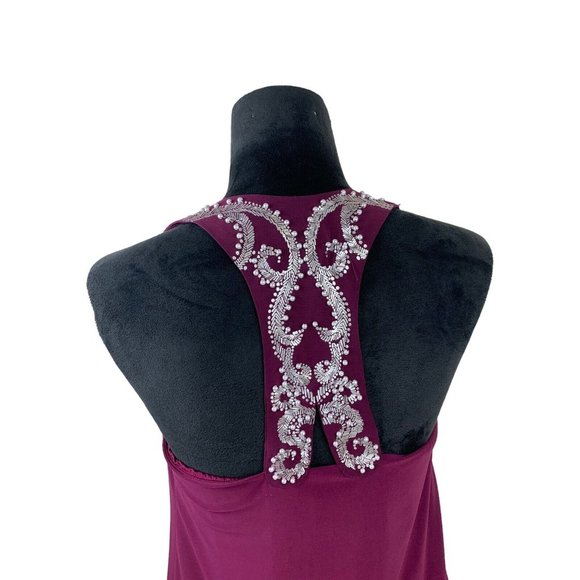 White House Black Market Faux Pearl Beaded Wide Strap Sleeveless Blouse Maroon - Picture 5 of 8